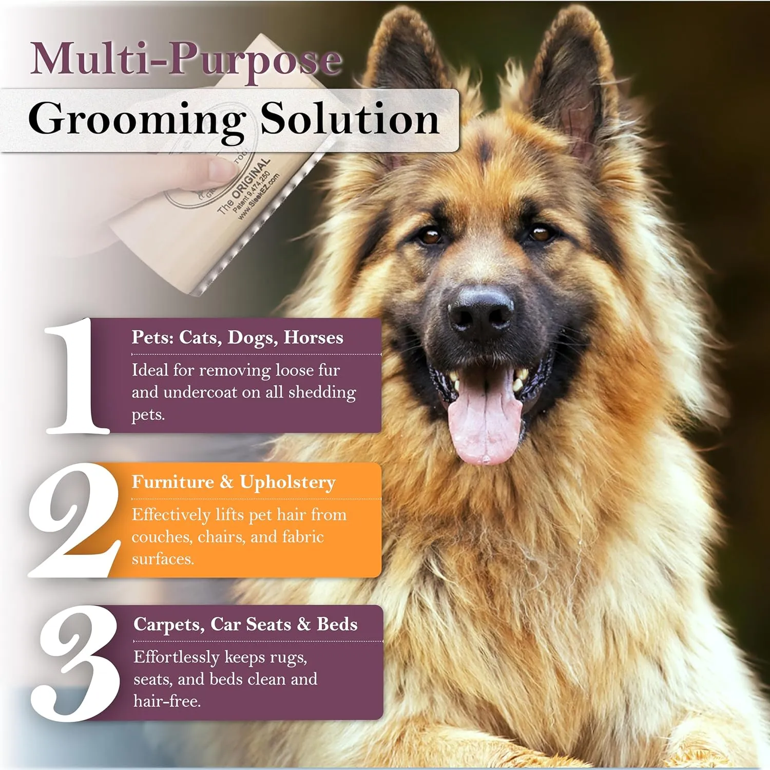 SleekEZ Dog Brush for Shedding & Dog Grooming Supplies, Pet Hair Removal Tool, Dog Hair Remover, Deshedding Dog Brush, Dog Brush for Short Haired Dogs, Dog Comb, Dog Hair Brush, Dog Shedding Brush