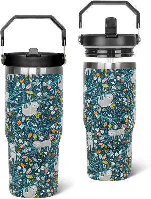 Sloth Tumbler with Handle & Flip Straw Cute Sloth Gifts Coffee Travel Mug Insulated Water Bottle Cup Sloths Stuff Decor Gifts for Women-30 OZ(1PCS)