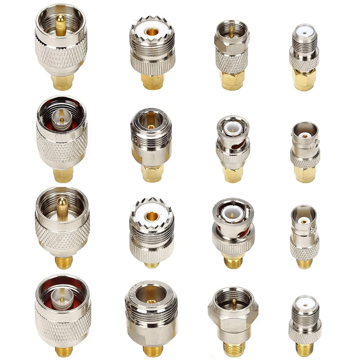 SMA Connector Kit in Adapter Standard SMA/BNC/UHF/N/F Male to Female Cable Connector Converter Converter Pack of 16