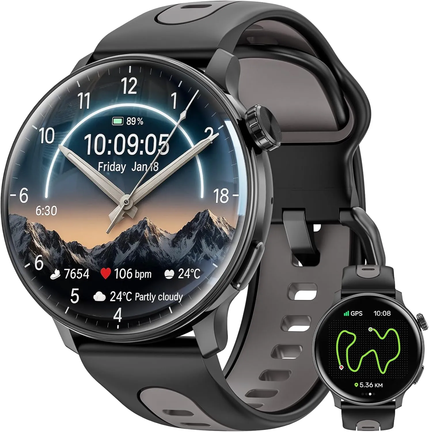 Smart Watch GPS, 1.43" AMOLED Screen Smart Watch for Men/Women Fitness Tracker, Military Smartwatches Compass，Compatible with Android & iOS (Bluetooth Call Answer/Dial), Multiple Sports Modes