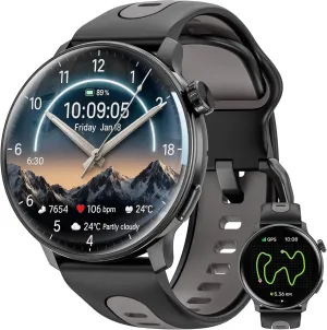 Smart Watch GPS, 1.43" AMOLED Screen Smart Watch for Men/Women Fitness Tracker, Military Smartwatches Compass，Compatible with Android & iOS (Bluetooth Call Answer/Dial), Multiple Sports Modes