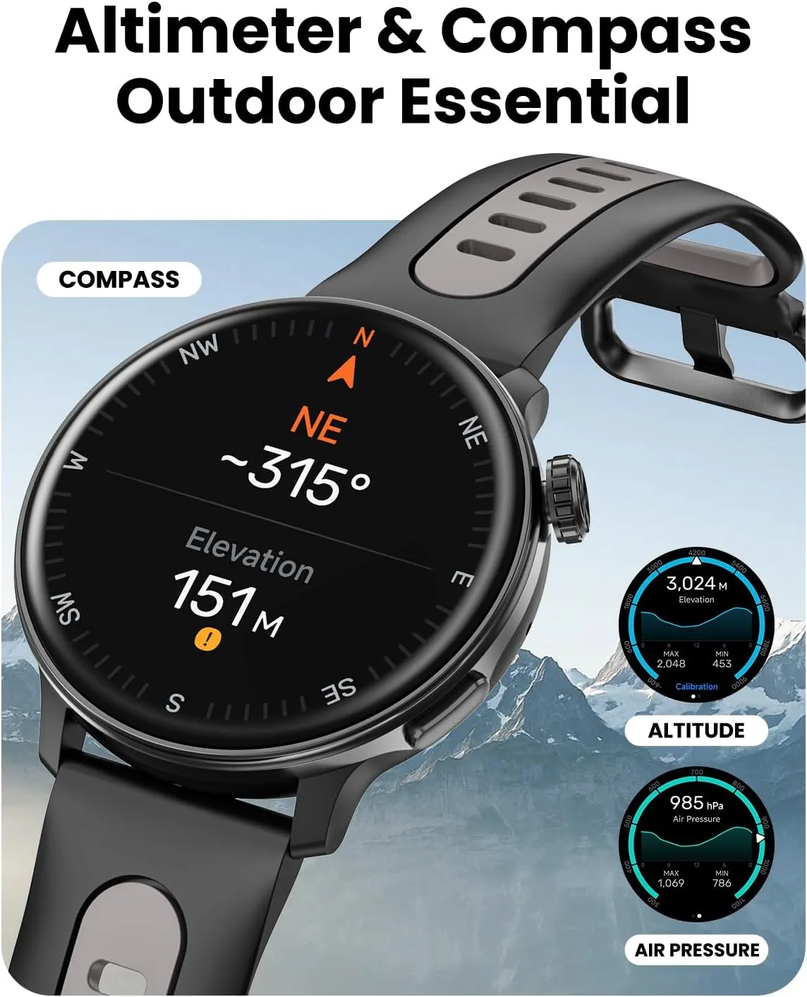 Smart Watch GPS, 1.43" AMOLED Screen Smart Watch for Men/Women Fitness Tracker, Military Smartwatches Compass，Compatible with Android & iOS (Bluetooth Call Answer/Dial), Multiple Sports Modes