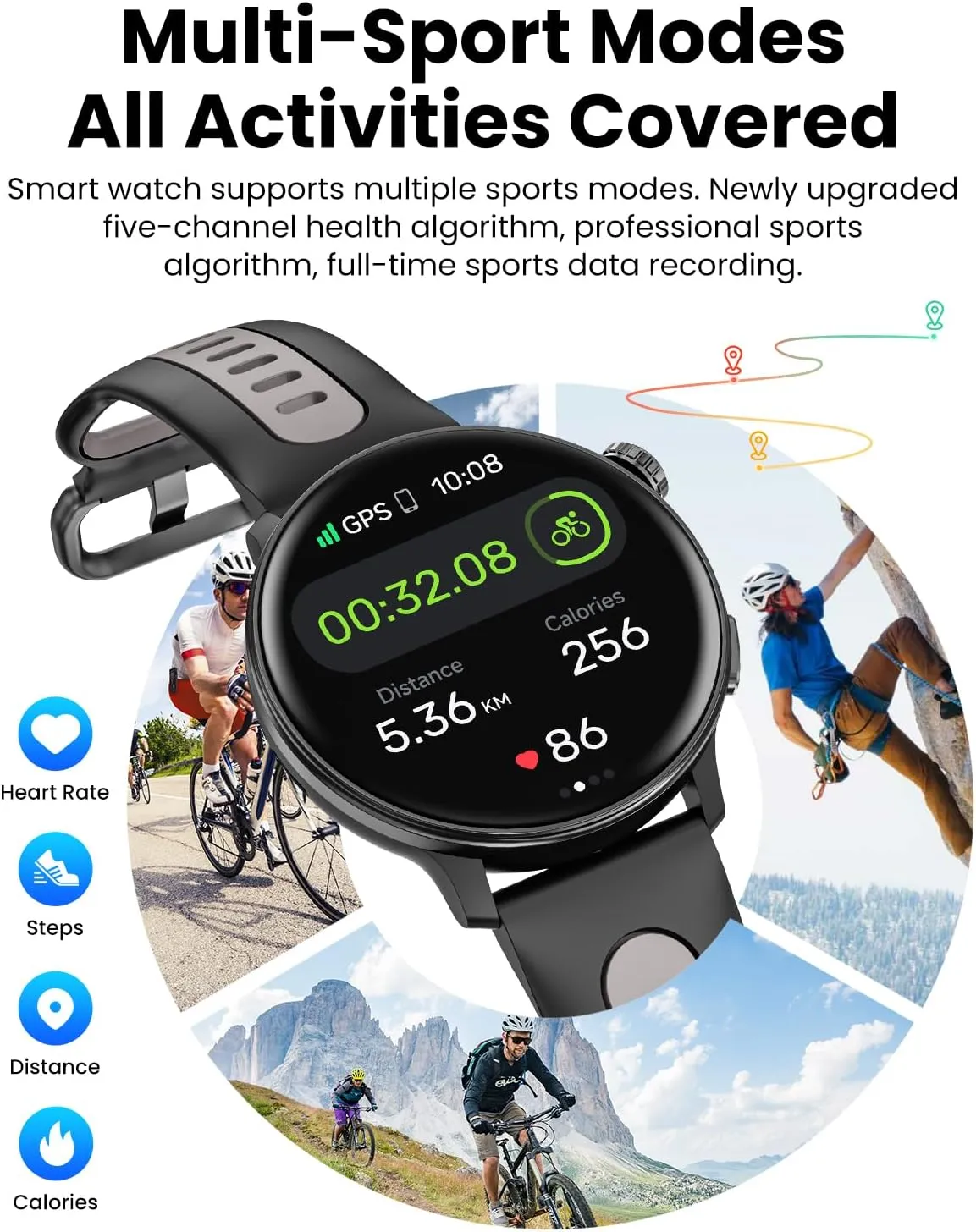 Smart Watch GPS, 1.43" AMOLED Screen Smart Watch for Men/Women Fitness Tracker, Military Smartwatches Compass，Compatible with Android & iOS (Bluetooth Call Answer/Dial), Multiple Sports Modes