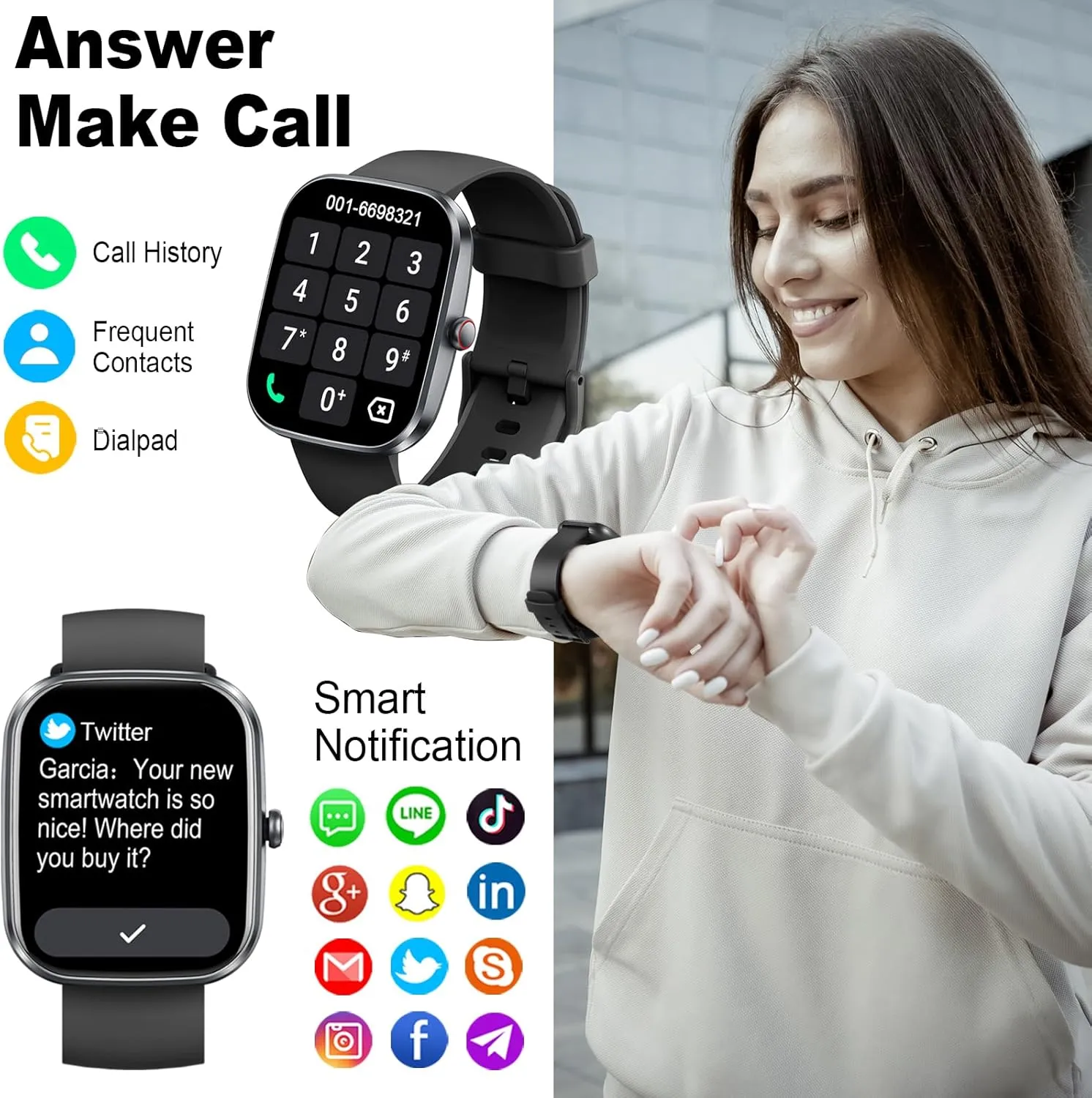 Smart Watch(Answer/Make Call), 1.91" Smartwatch for Men Women, 2025 Fitness Watch with 110  Sport Modes, Fitness Activity Tracke with Pedometer/Sleep Monitor/Heart Rate/IP68 Waterproof,for Android iOS