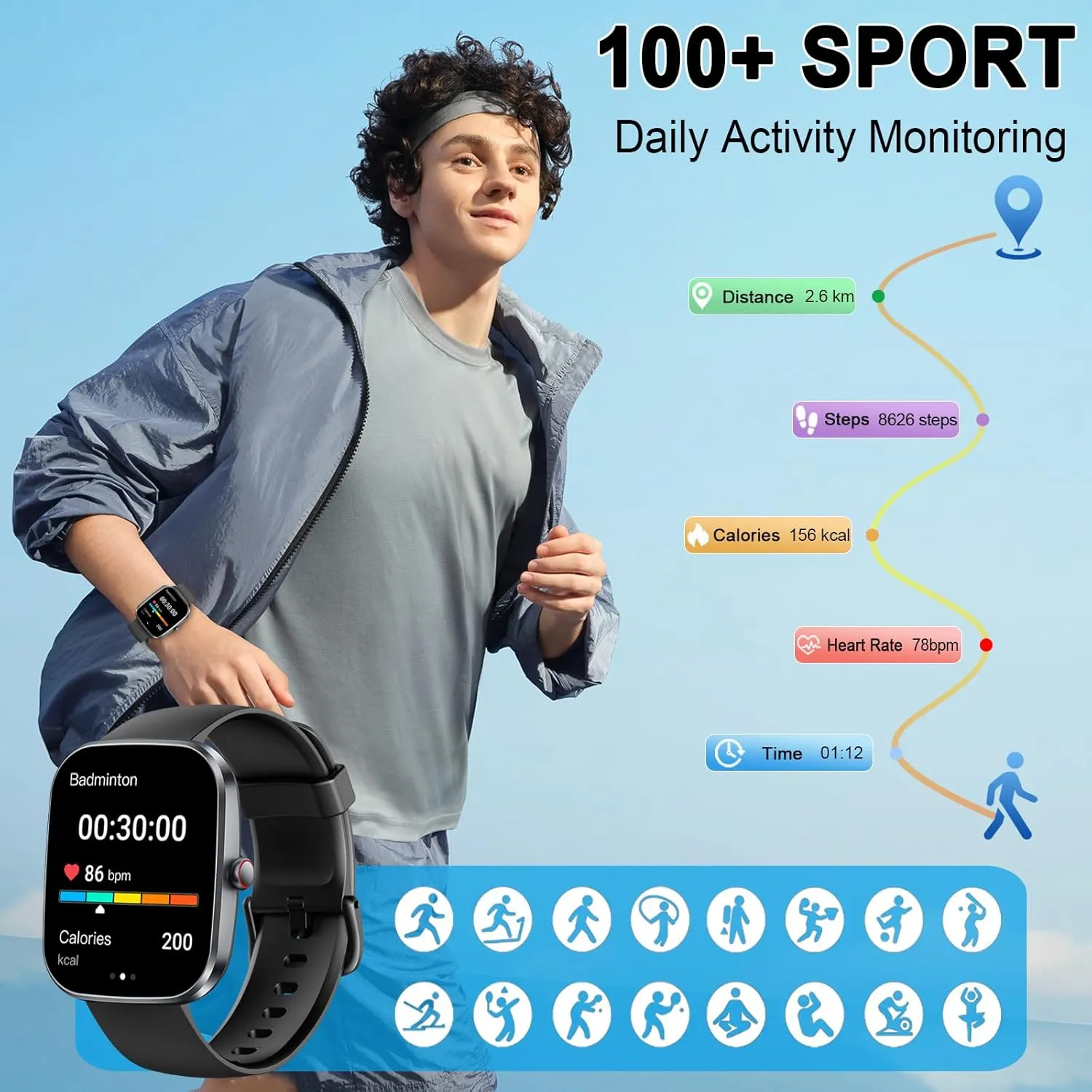 Smart Watch(Answer/Make Call), 1.91" Smartwatch for Men Women, 2025 Fitness Watch with 110  Sport Modes, Fitness Activity Tracke with Pedometer/Sleep Monitor/Heart Rate/IP68 Waterproof,for Android iOS