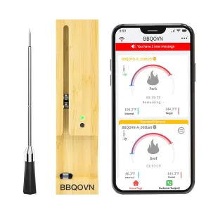 Smart Wireless Meat Thermometer Zero Wire with APP Remote Bluetooth Meat Thermometer, Food Thermometer for Remote Monitoring of BBQ Grill, Oven,Smoker,Pan (1, Black, Small)