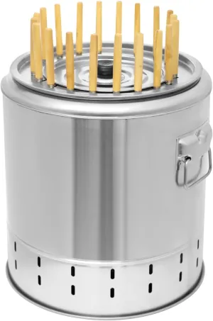 Smokeless Barbecue Charcoal Barrel Grill, Portable Stainless Steel Surround Charcoal Kebab Grill with 20 Skewers, Rack and Grills 2-In-1 Design Ideal for Picnics,Camping,Traveling, Parties