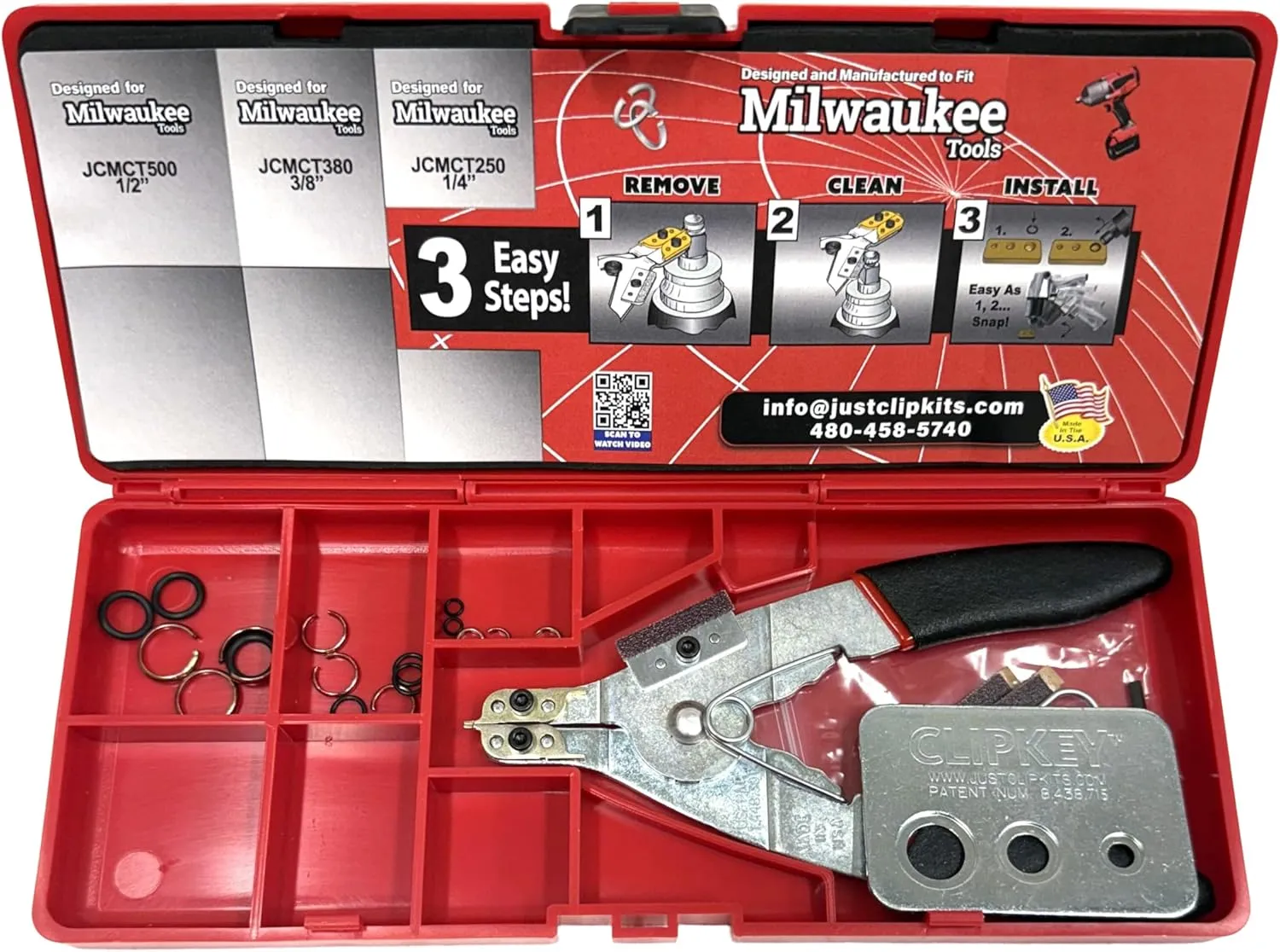 Snap Ring Tool Kit for Milwaukee Cordless Tools with Snap Ring Pliers, ClipKey and Milwaukee Style snap rings and o-rings