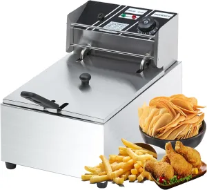 SNICE Electric Deep Fryer 6 Liter Stainless Steel French Fries Fryer Pan Economic Type Home Use Party use or Small Commercial Use Counter Top 6QT 120-460°F Chicken Fryer