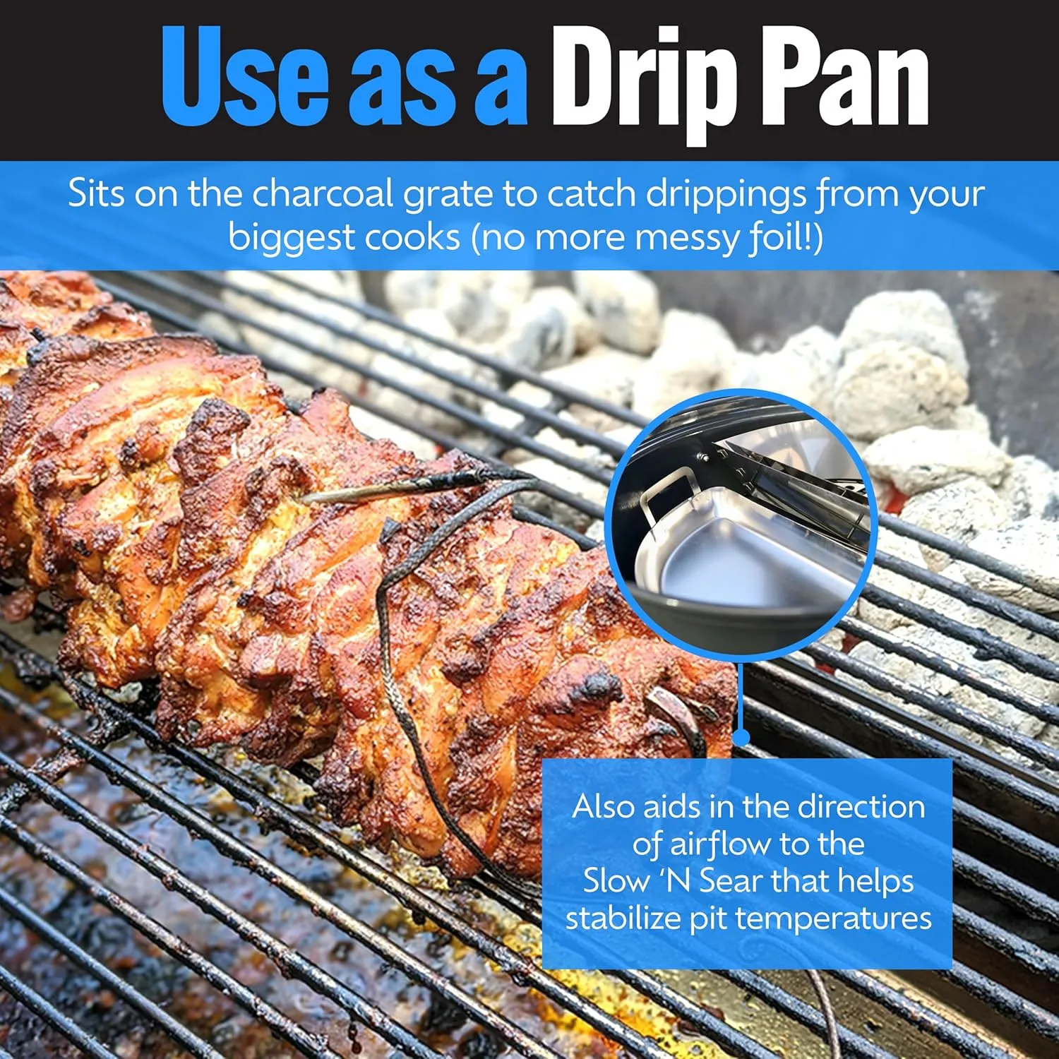 SnS Grills Drip 'N Griddle Pan - 3-in-1 Kettle Grill Accessory for Searing, Dripping, and Griddling, Dishwasher Safe Stainless Steel BBQ Accessory Ideal for 22" Weber and Other Charcoal Grills