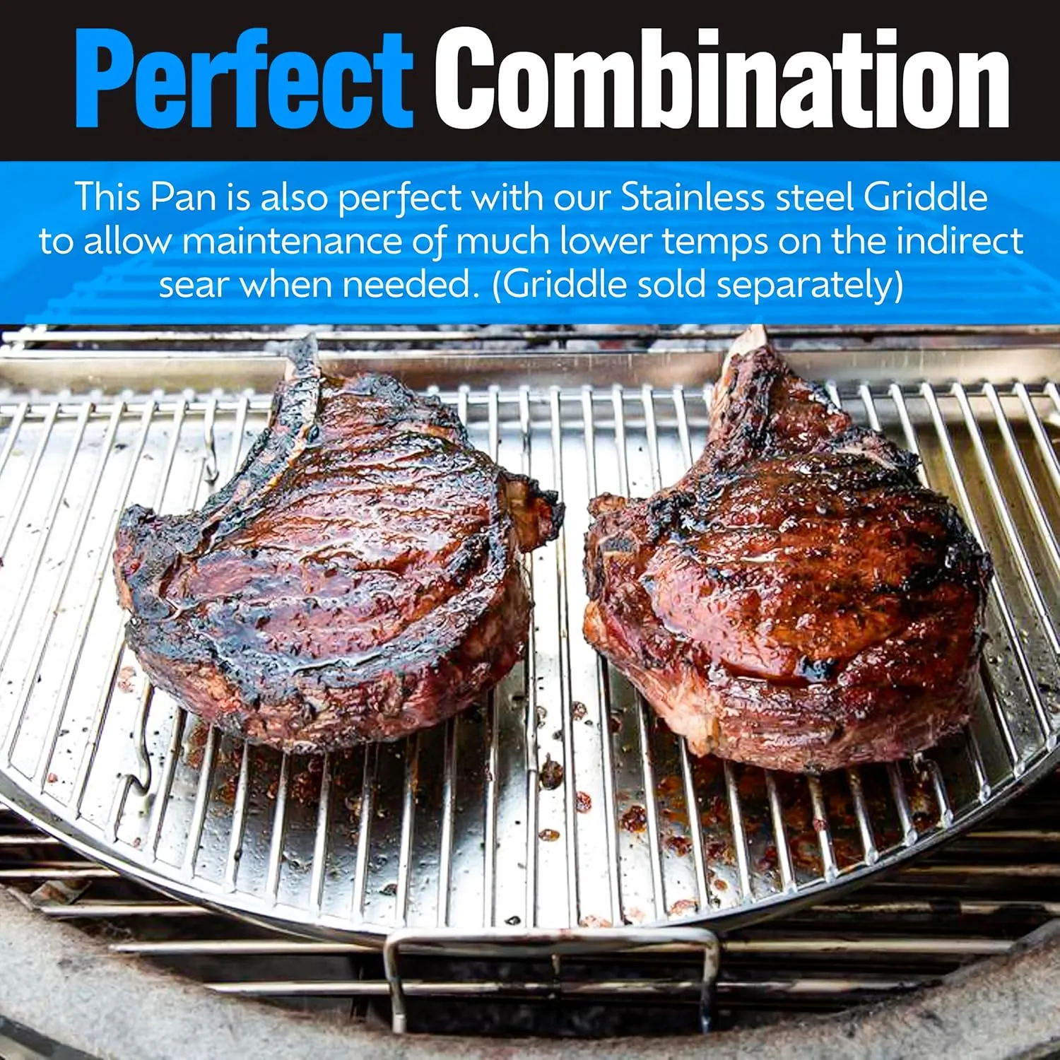 SnS Grills Drip 'N Griddle Pan - 3-in-1 Kettle Grill Accessory for Searing, Dripping, and Griddling, Dishwasher Safe Stainless Steel BBQ Accessory Ideal for 22" Weber and Other Charcoal Grills