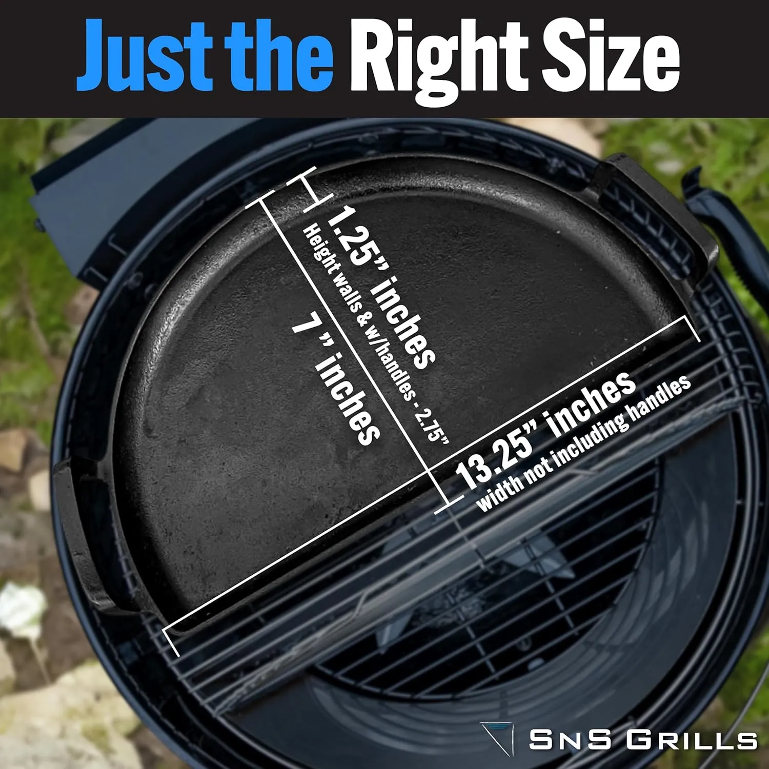 SnS Grills Slow ‘N Sear Cast Iron Drip 'N Griddle Pan 18", 3-in-1 Versatile Grill Accessory for Searing, Griddle and Drippings - Fits Weber & other 18” Kettle Grills