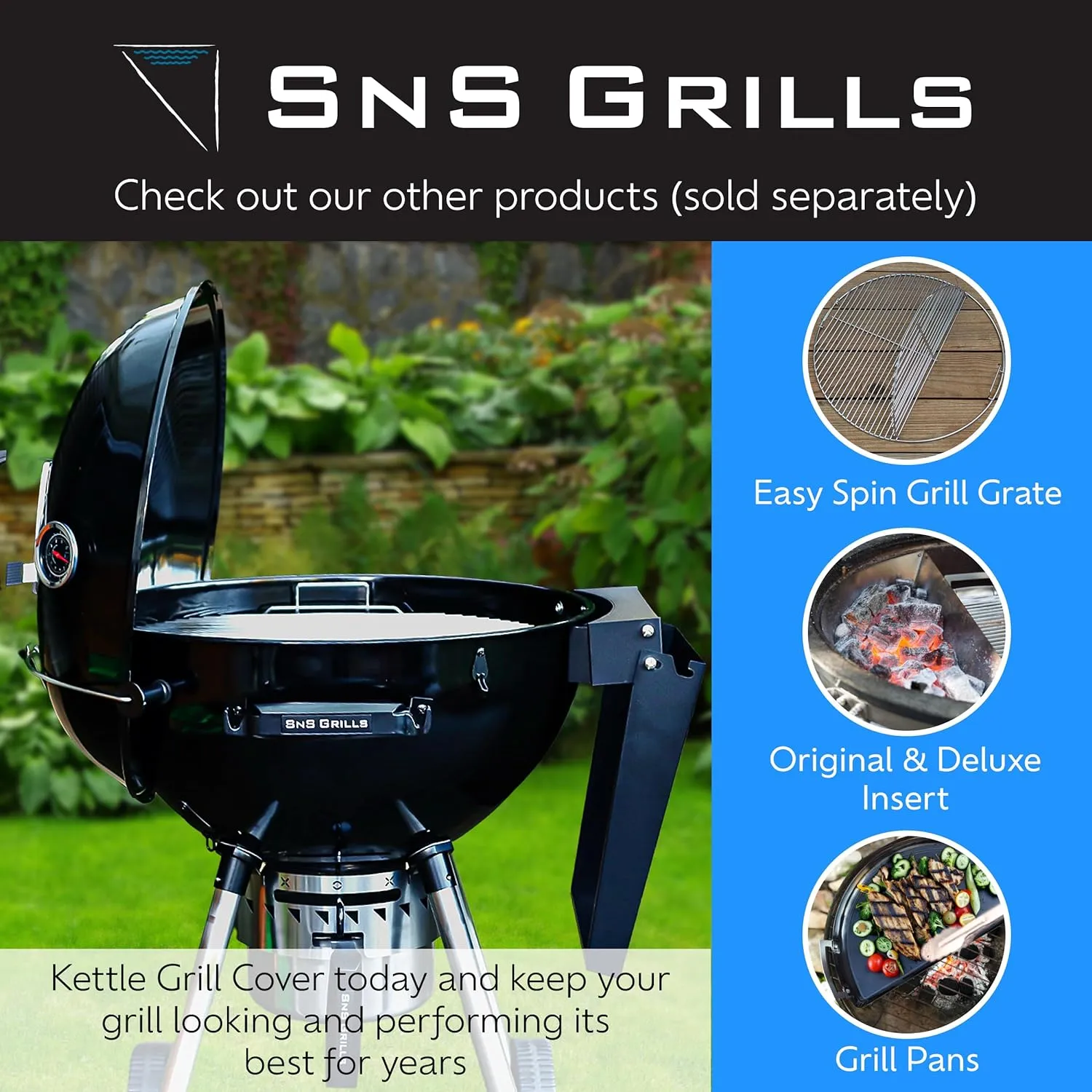 SnS Grills Slow ‘N Sear Cast Iron Drip 'N Griddle Pan 18", 3-in-1 Versatile Grill Accessory for Searing, Griddle and Drippings - Fits Weber & other 18” Kettle Grills