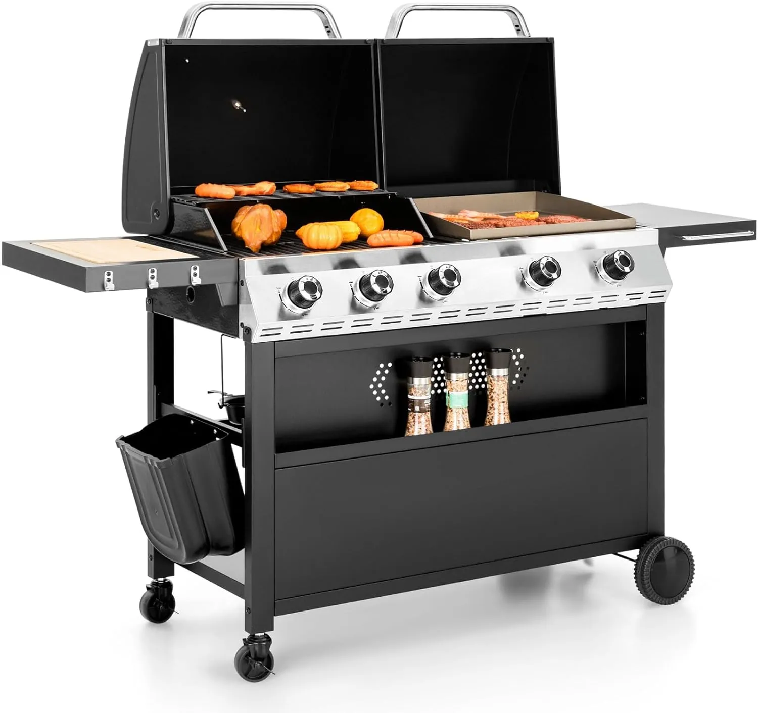 Sophia & William Propane Gas Grill and Griddle Combo with Porcelain-Enameled Cast Iron Grates, Dual Outdoor BBQ Grill with Flat Top Griddle for Barbecue, 696 SQ.IN. Cooking Area