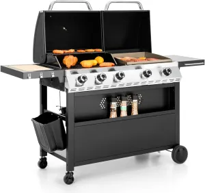 Sophia & William Propane Gas Grill and Griddle Combo with Porcelain-Enameled Cast Iron Grates, Dual Outdoor BBQ Grill with Flat Top Griddle for Barbecue, 696 SQ.IN. Cooking Area