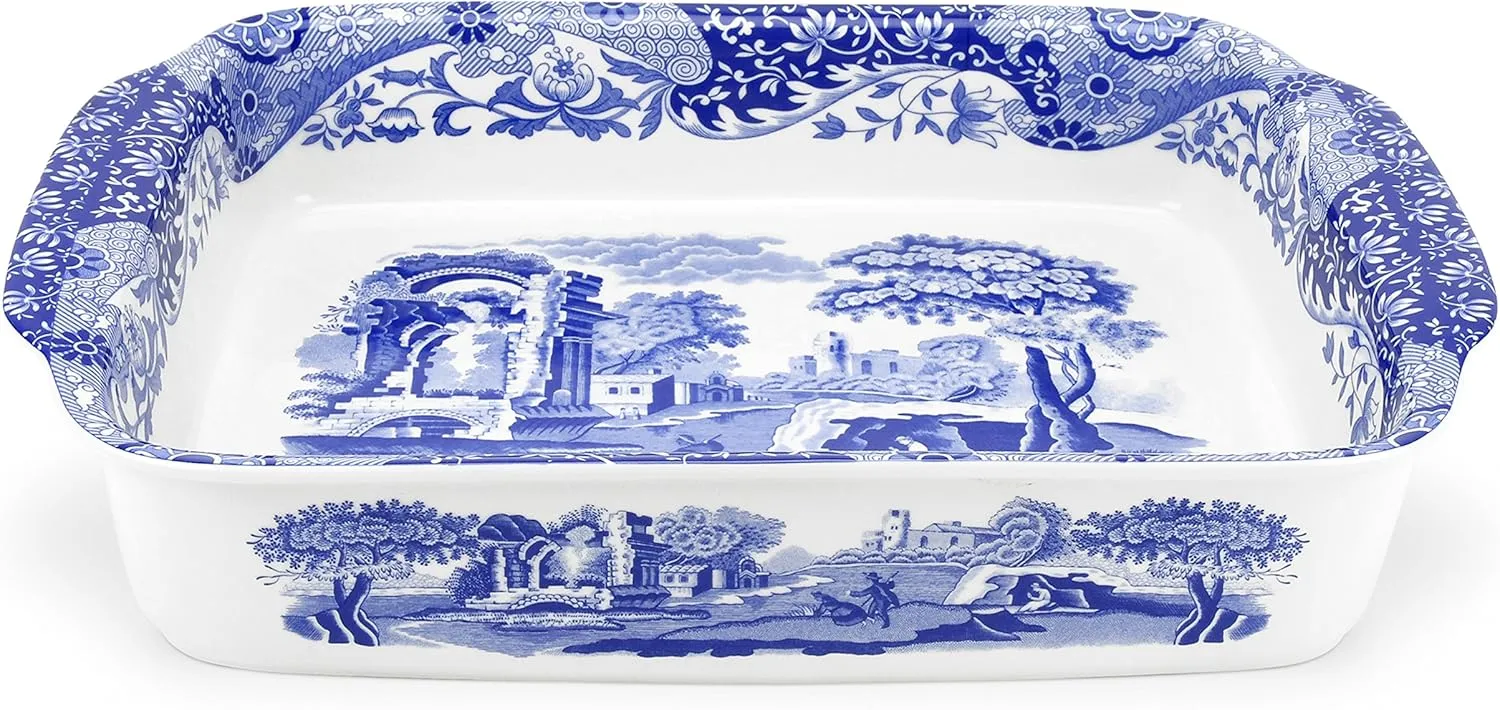 Spode Blue Italian Large Rectangular Handled Dish | Deep Baking Pan for Oven | Casserole and Lasagna Bakeware | 15 x 12 Inch | Microwave and Dishwasher Safe