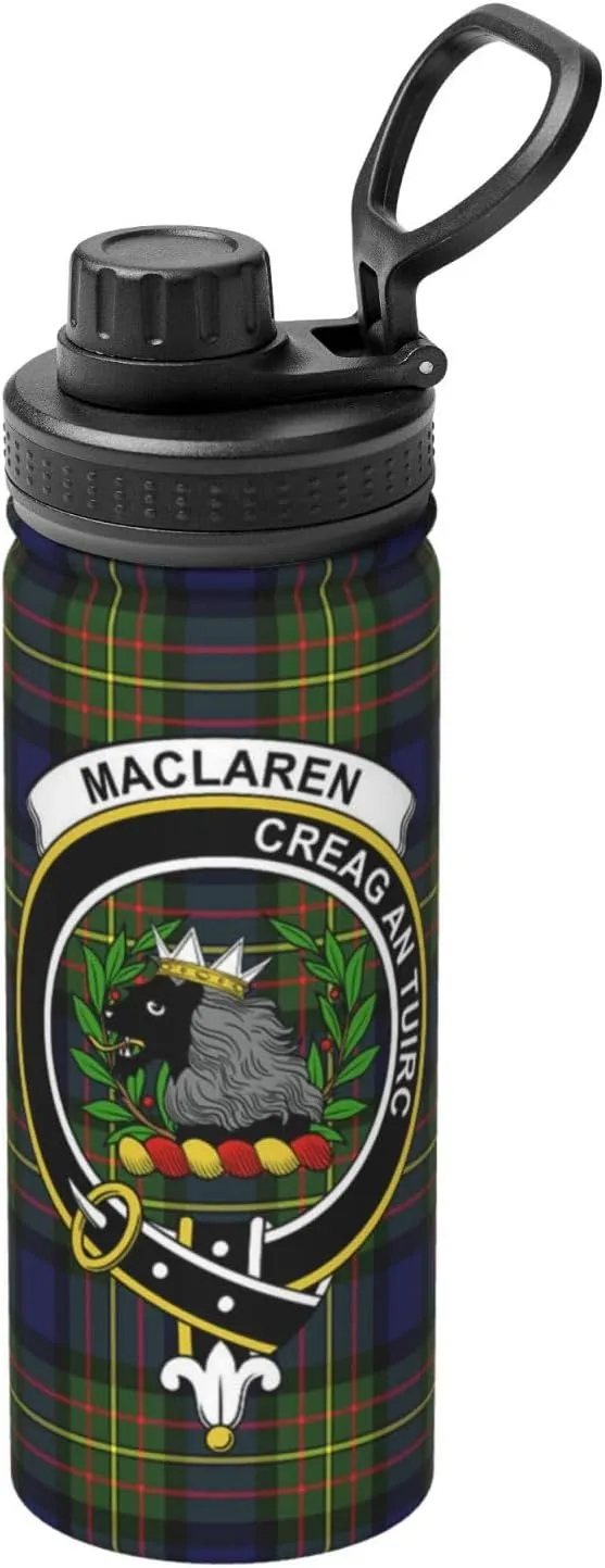 Sports Water Bottle Vacuum Insulated, MacLaren Modern Tartan Clan Badge Stainless Steel Double wall for Gym Travel 18 Oz