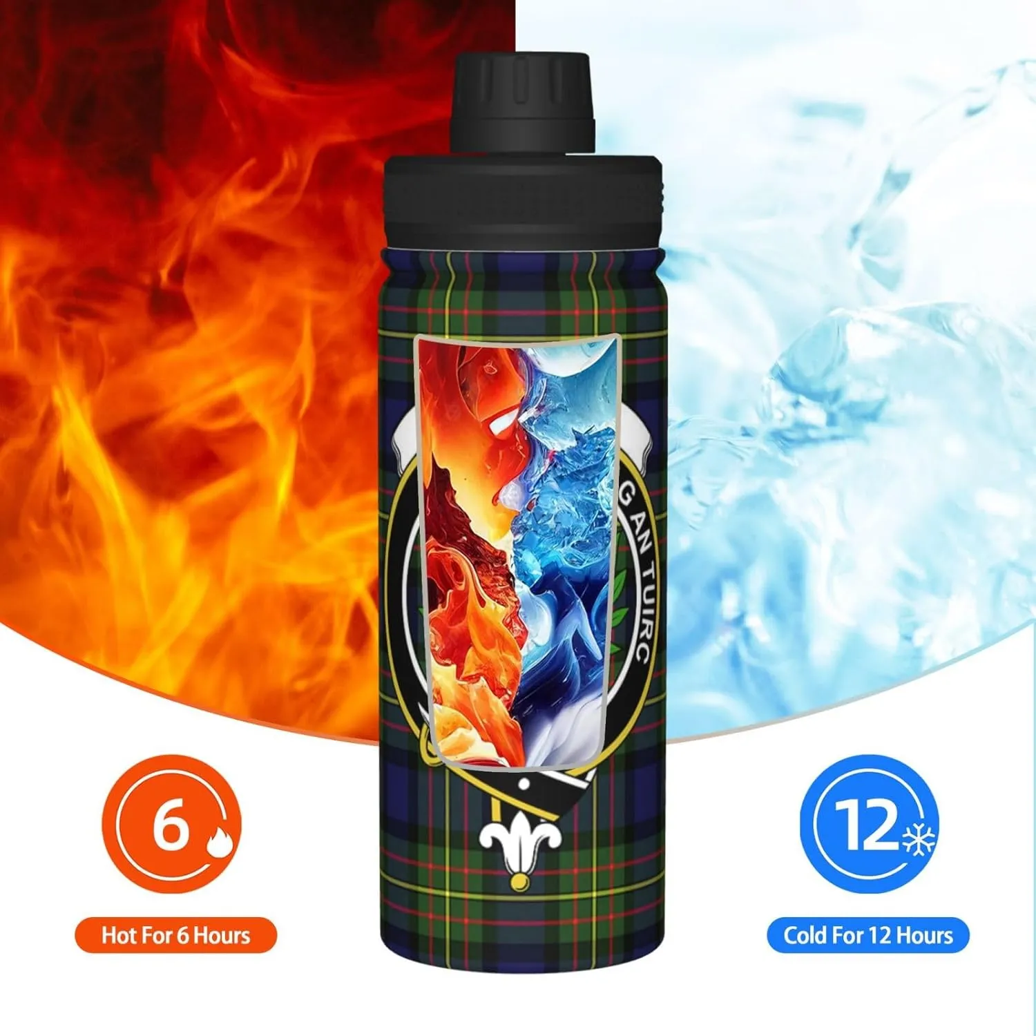 Sports Water Bottle Vacuum Insulated, MacLaren Modern Tartan Clan Badge Stainless Steel Double wall for Gym Travel 18 Oz