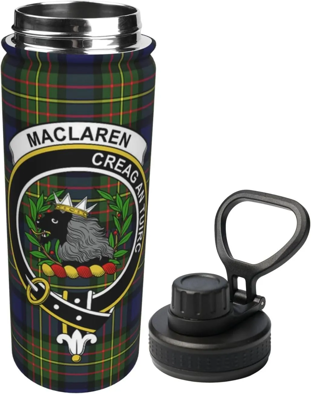 Sports Water Bottle Vacuum Insulated, MacLaren Modern Tartan Clan Badge Stainless Steel Double wall for Gym Travel 18 Oz