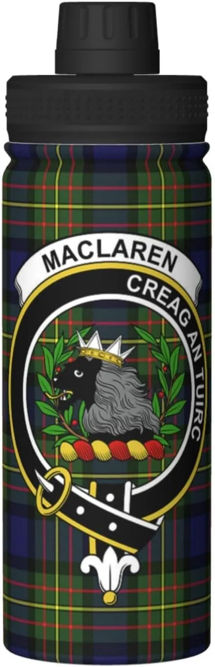 Sports Water Bottle Vacuum Insulated, MacLaren Modern Tartan Clan Badge Stainless Steel Double wall for Gym Travel 18 Oz
