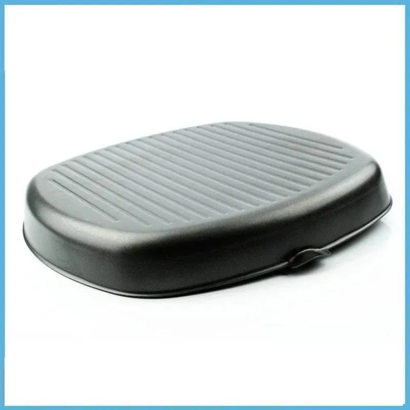 Square Non-Stick Cast Iron Grill Pan with Folding Wooden Handle for BBQ Cooking