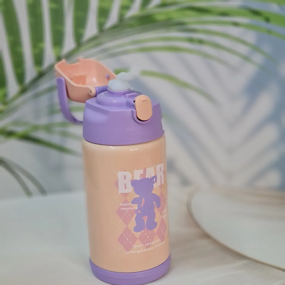 SS Insulated Vacuum Water Bottle - Cute Teddy Carry Cover