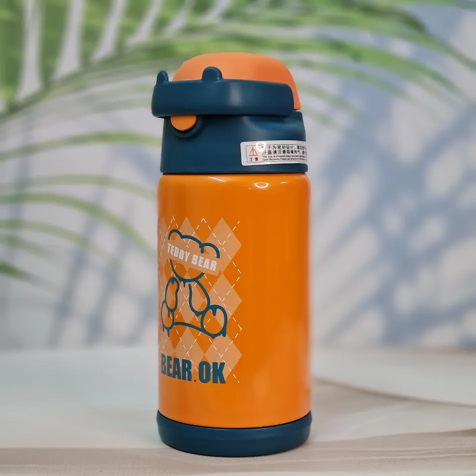 SS Insulated Vacuum Water Bottle - Cute Teddy Carry Cover