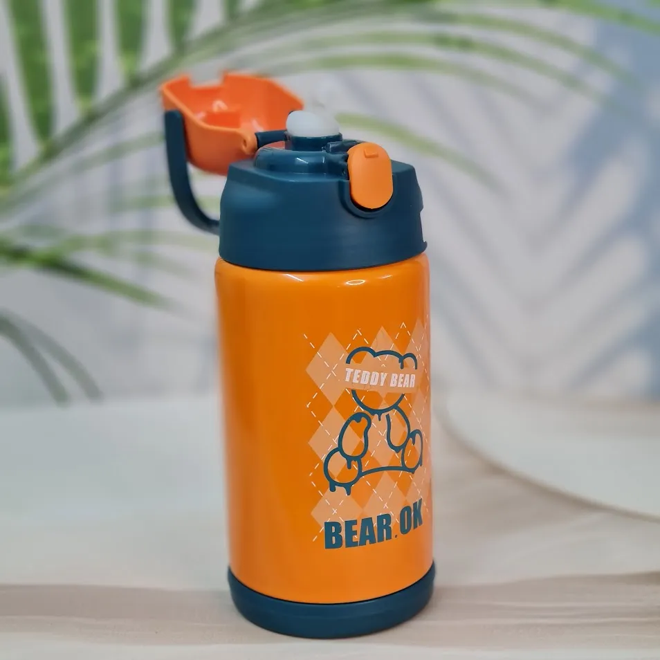 SS Insulated Vacuum Water Bottle - Cute Teddy Carry Cover