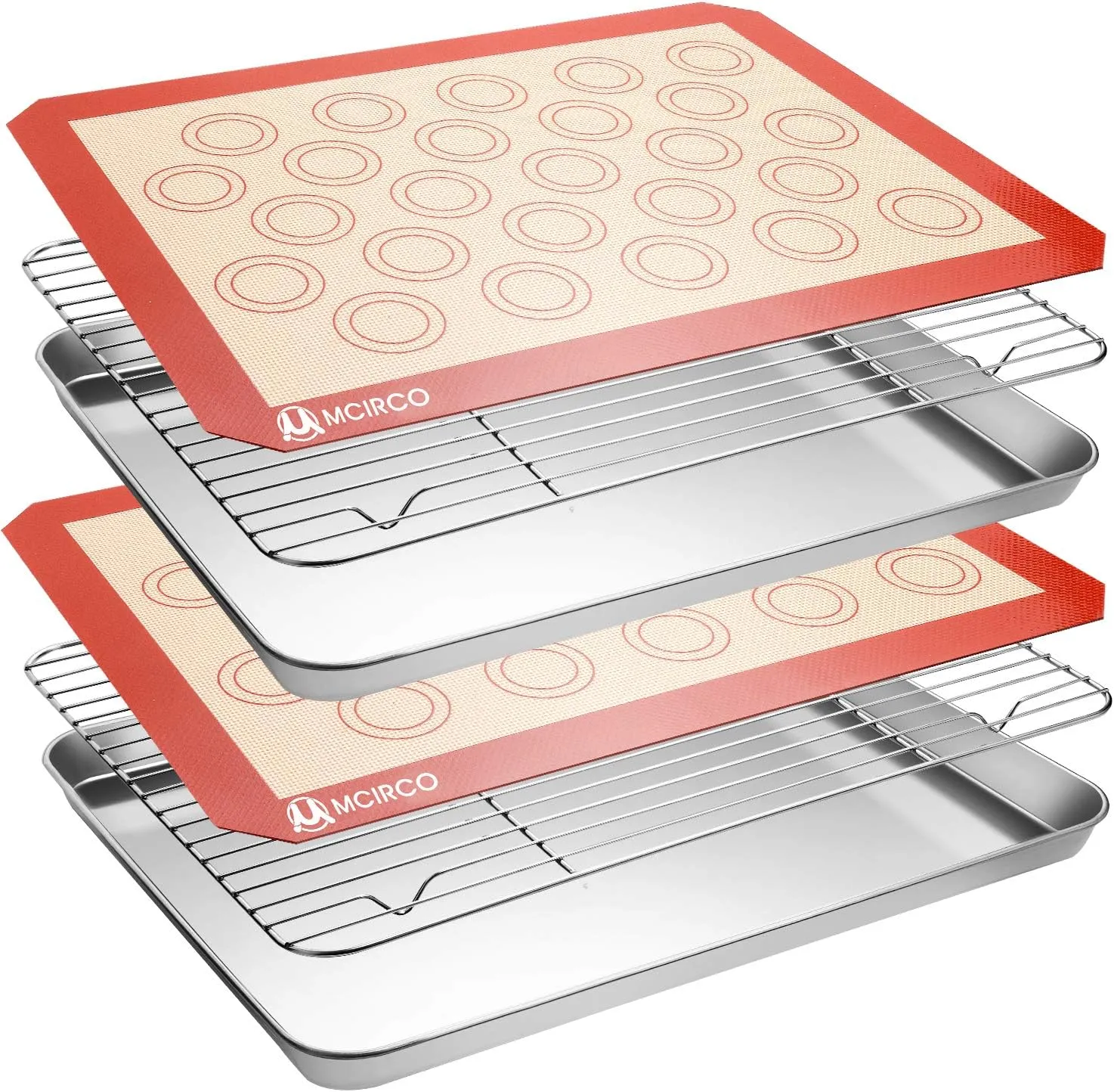 Stainless Steel Baking Sheet Tray Cooling Rack with Silicone Baking Mat Set, Cookie Pan with Cooling Rack, Set of 6 (2 Sheets   2 Racks   2 Mats), Size 16 x 12 x 1 Inch, Easy Clean