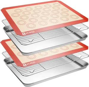 Stainless Steel Baking Sheet Tray Cooling Rack with Silicone Baking Mat Set, Cookie Pan with Cooling Rack, Set of 6 (2 Sheets   2 Racks   2 Mats), Size 16 x 12 x 1 Inch, Easy Clean