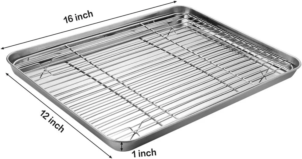 Stainless Steel Baking Sheet Tray Cooling Rack with Silicone Baking Mat Set, Cookie Pan with Cooling Rack, Set of 6 (2 Sheets   2 Racks   2 Mats), Size 16 x 12 x 1 Inch, Easy Clean