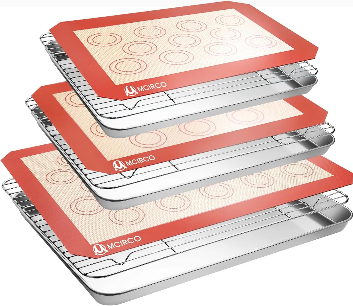 Stainless Steel Baking Sheet Tray Cooling Rack with Silicone Baking Mat Set, Cookie Pan with Cooling Rack, Set of 9 (3 Sheets   3 Racks   3 Mats), 10/12/16 Inch, Easy Clean