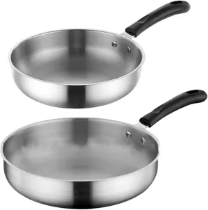 Stainless Steel Frying Pan Set, 9.5-11 Inch Stainless Steel Pans,Skillet Set，Deep Fry Pan Set, Sauté Pans，Detachable Handle Kitchen Cookware,Dishwasher Safe Great for RV & Camping