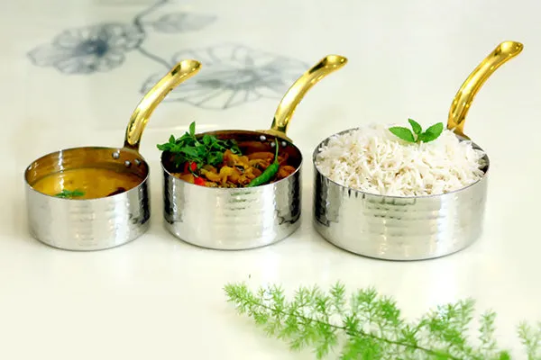 Stainless Steel Hammered Sauce Pan with Brass Handle #1, 450 ML, 4.25"