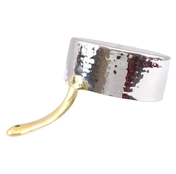 Stainless Steel Hammered Sauce Pan with Brass Handle #1, 450 ML, 4.25"