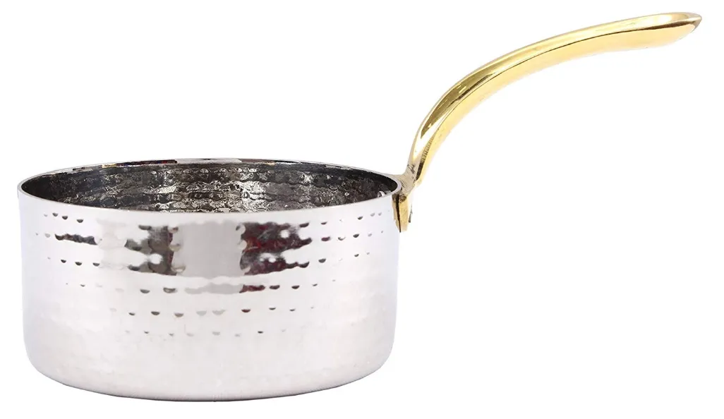 Stainless Steel Hammered Sauce Pan with Brass Handle #1, 450 ML, 4.25"