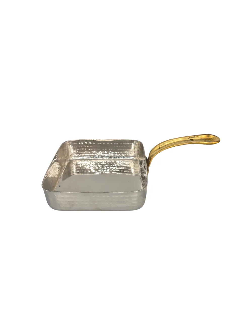 Stainless Steel Hammered Square Fry Pan with Brass Handle for Serving #1, 500 ML, 4.75"