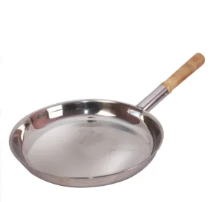 Stainless Steel Round Commercial Frying Pan with Wooden handle, 12"
