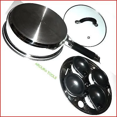 STAINLESS STEEL SAUTE PAN WITH EGG POACHERS - BRAND NEW.