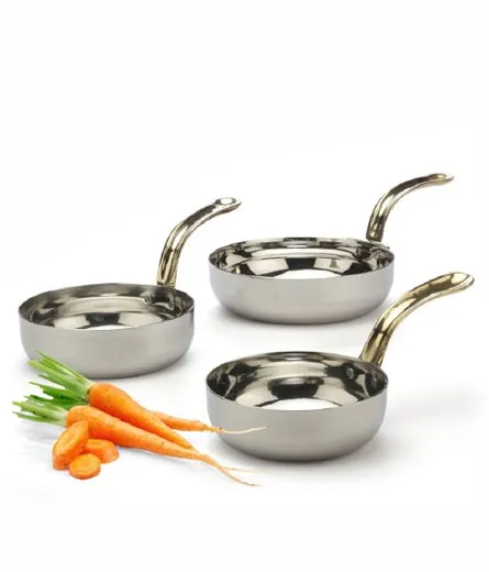 Stainless Steel Serving Fry Pan with Brass Handle #2, 475 ML, 5.25"