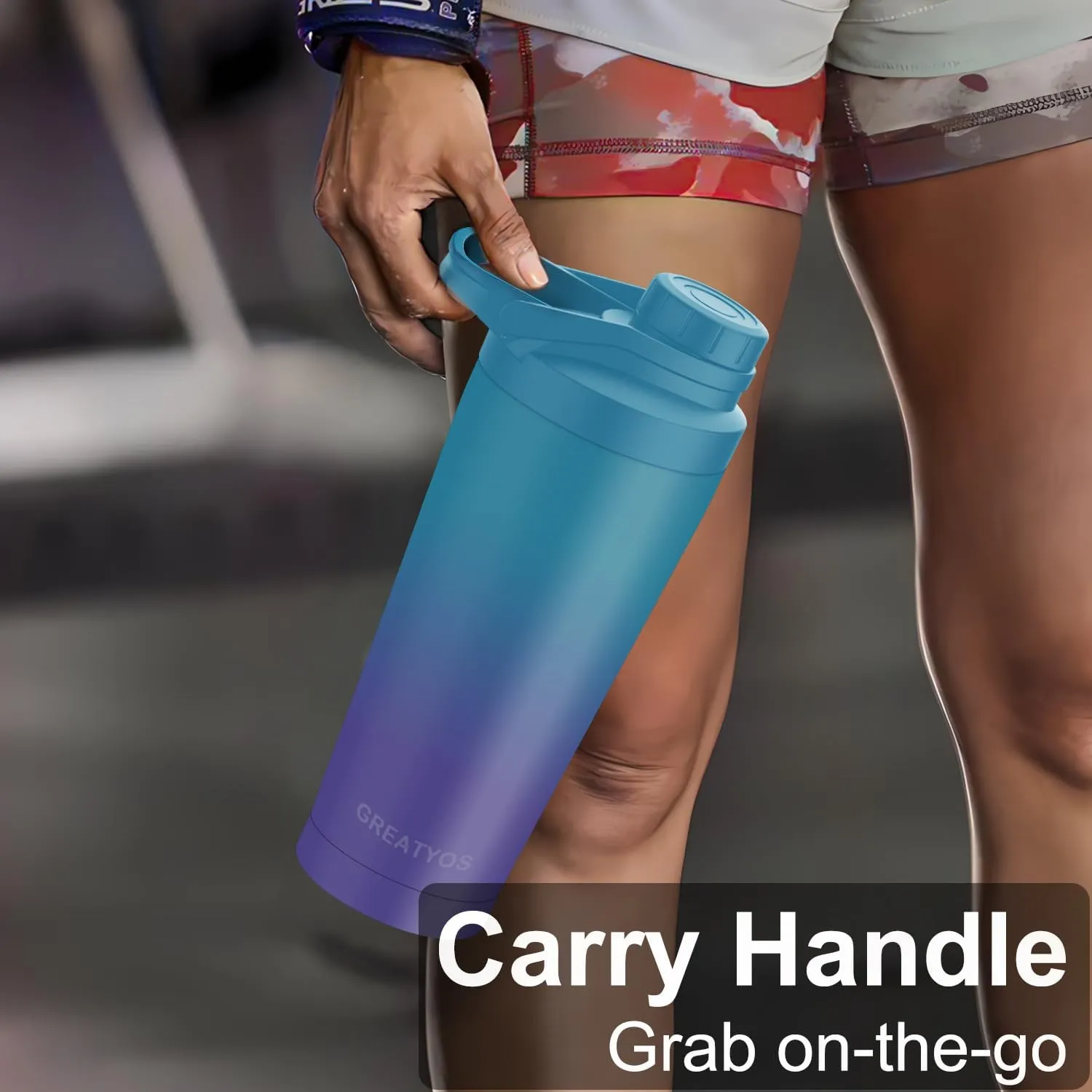 Stainless Steel Shaker Bottle with Noise-Free Design - Patented 24 oz Insulated Metal Shakers Bottles Cup for Protein Mixes and Pre Workout 100% Leak Proof (Ocean Dream)