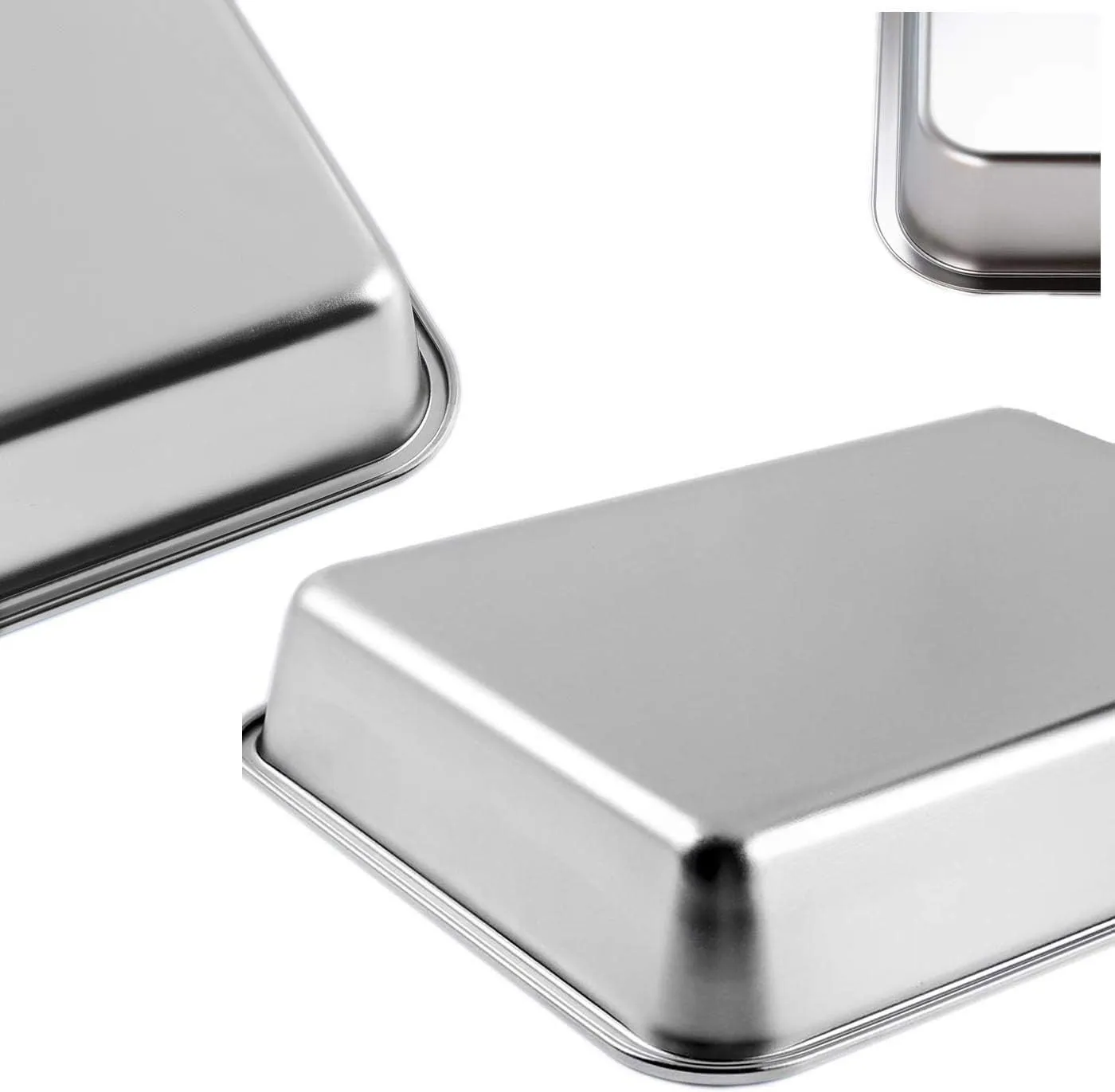 Stainless Steel Sheet Pan 14"x10"x4", Rectangle Bakeware, Cake Pan Corrosion Resistant Easy Clean (S (14"x10"), 4" Deep)