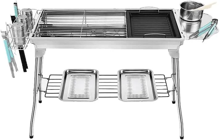 Stainless Steel Thickened Grill, Household Grill Rack, Outdoor Folding Charcoal Grill, Supplies Rack