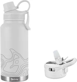 Stainless Steel Water Bottle - Ultra Tough 32oz / 1 Liter Vacuum Insulated Double Wall Flask, Metal Canteen, (Arctic White/Gray)