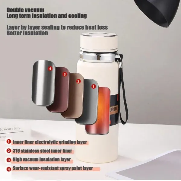 Stainless Steel Water Bottle With Digital Temperature Vacuum Insulated Water Bottle, Large Capacity, Outdoor Portable Sports Water Bottle With Rope Handle (random Color)
