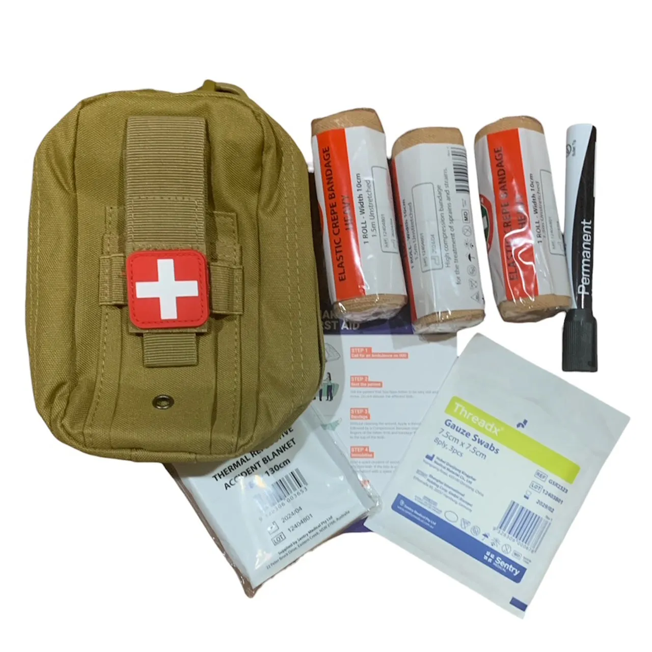 Standard Snake Bite Kit With Coyote Combat Pouch Bundle