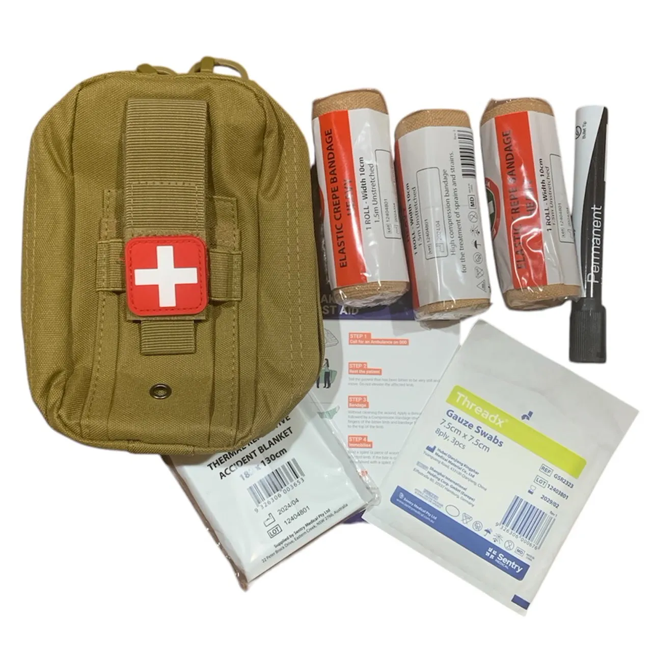 Standard Snake Bite Kit With Coyote Combat Pouch Bundle