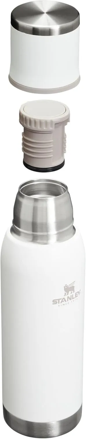 Stanley Adventure-To-Go Vacuum Bottle 25 oz | Wide Mouth with Leakproof Cup Lid | Keep Drinks Hot or Cold | Packable for Travel | Insulated Stainless Steel Thermos | BPA-Free | Frost White