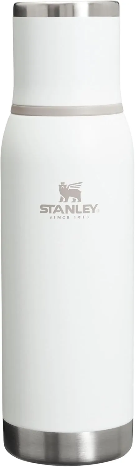Stanley Adventure-To-Go Vacuum Bottle 25 oz | Wide Mouth with Leakproof Cup Lid | Keep Drinks Hot or Cold | Packable for Travel | Insulated Stainless Steel Thermos | BPA-Free | Frost White