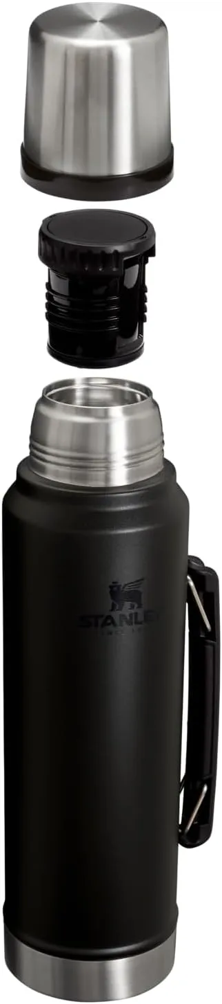 Stanley Classic Legendary Vacuum Bottle 20 oz | Wide Mouth with Leakproof Cup Lid | Keep Drinks Hot or Cold | Packable for Travel | Insulated Stainless Steel Thermos | BPA-Free | Black 2.0